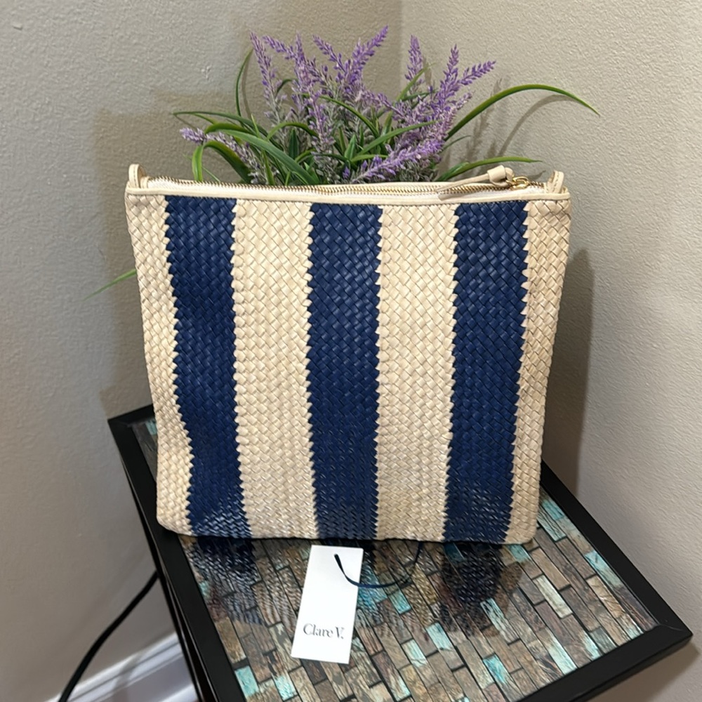 Clare .V Foldover Woven Leather Clutch - Picture 1 of 17
